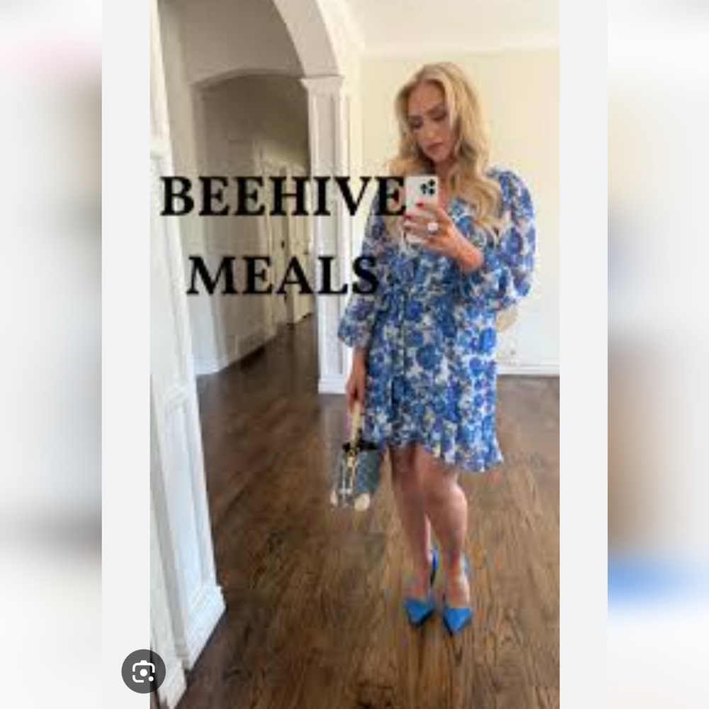 Alex Marie Cobalt Blue Floral Long Sleeve Dress Size 6